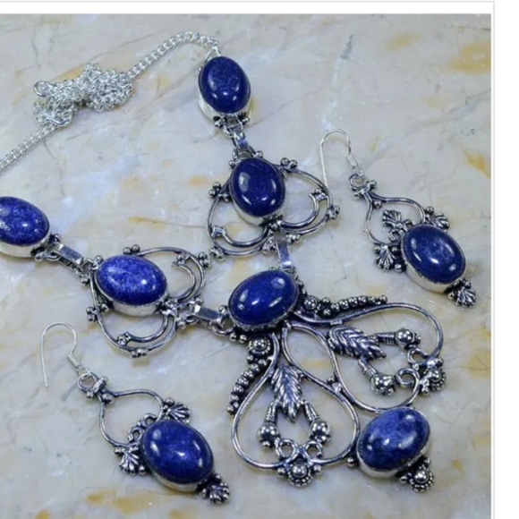 Hand crafted Lápiz Lazuli Necklace earrings set unique - Picture 1 of 6